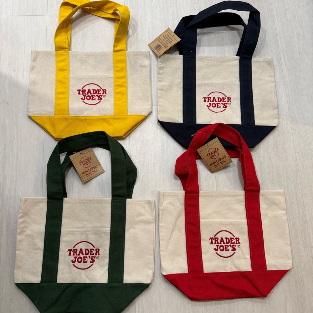 Trader Joe's Canvas Tote Bag Set - Red, Green, Yellow, Navy